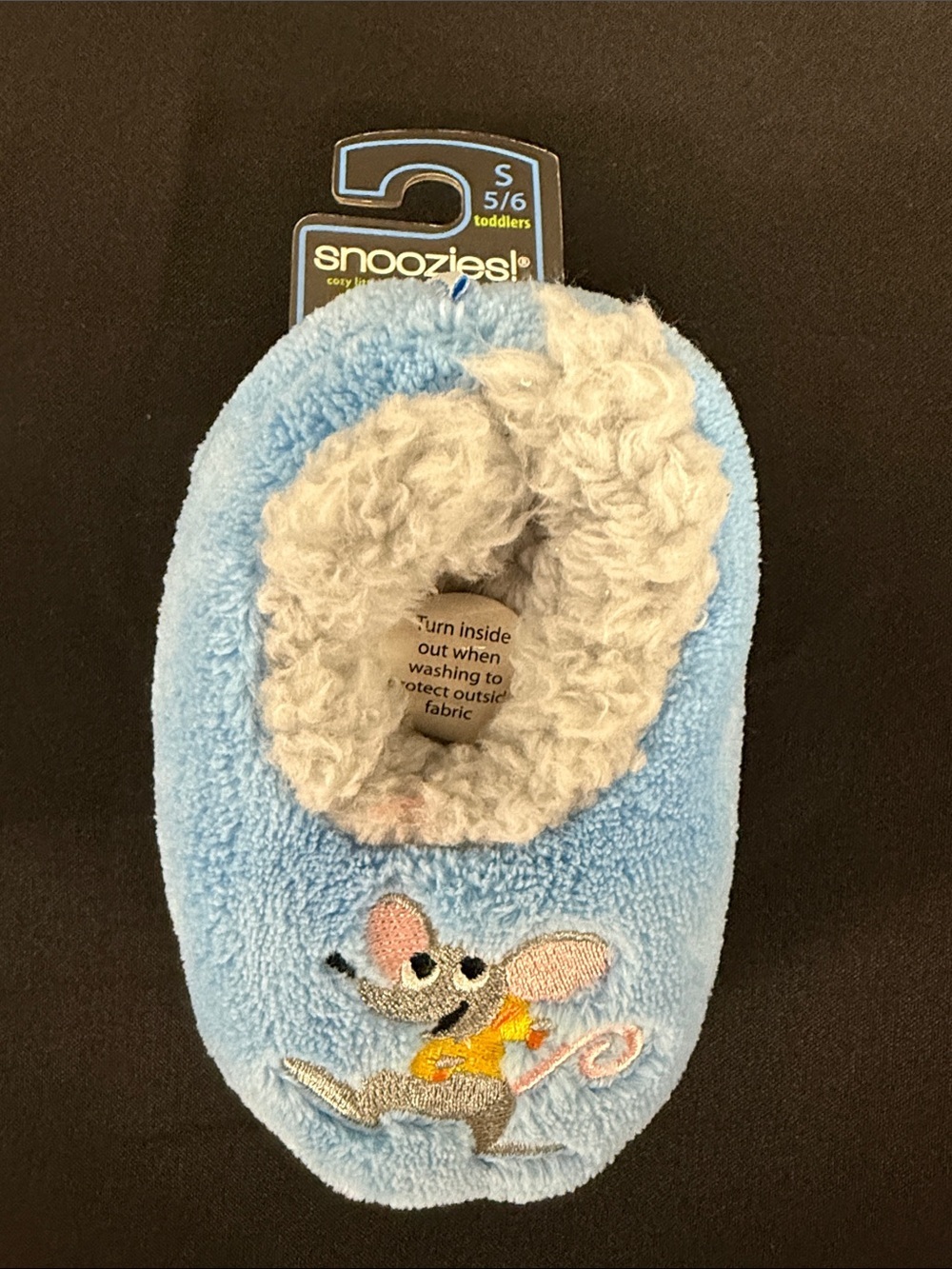 Snoozies! Toddler Blue Fleece Slippers with Mouse Embroidery - Size 5/6